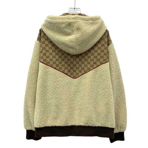 Gucci x The North Face Brown logo jacquard hooded drawstring zip-up shearling ja - Picture 2 of 8